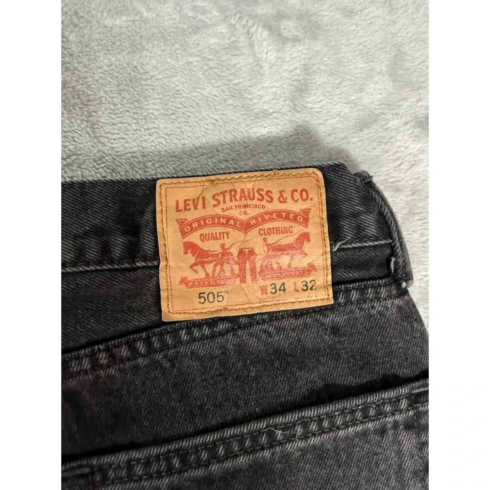 Levis 505 Jeans Mens 34x32 Black Denim Regular Fit Straight Leg